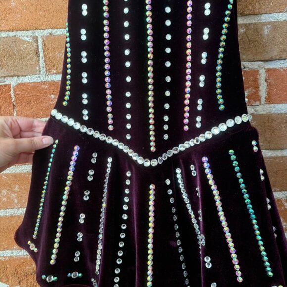 Purple Halter - Jazz Age Velvet Figure Skating Dress + Custom Crystals - XS/S - Picture 6 of 14